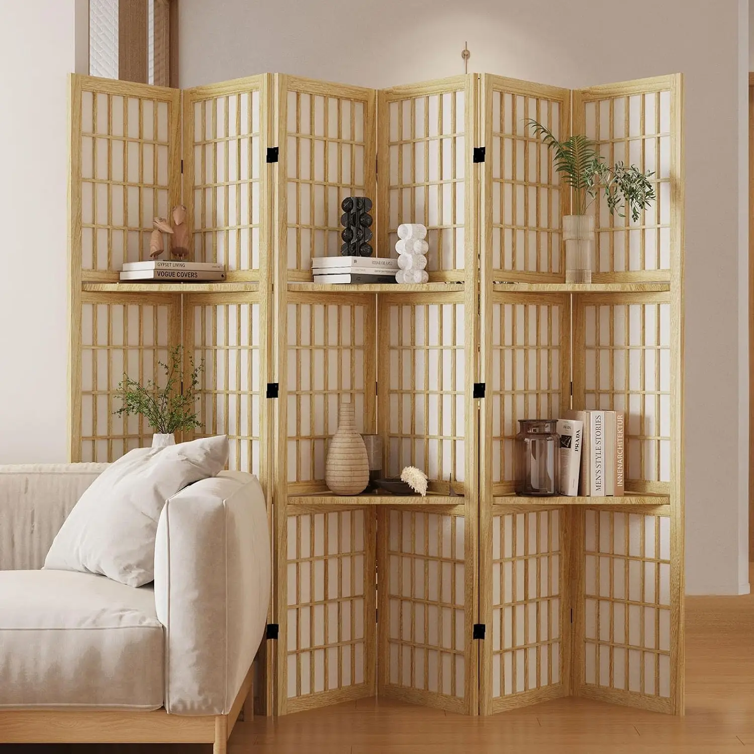 Shoji Screen Divider - Divisor de Habitaciones con Estantes, Biombo