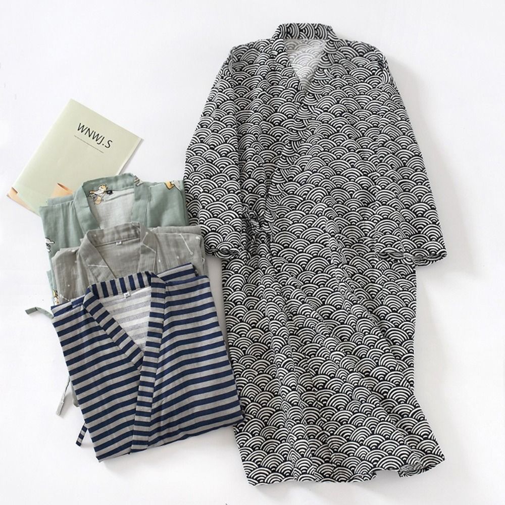 Kimono Yukata Cotton - Bata de noche con cuello en